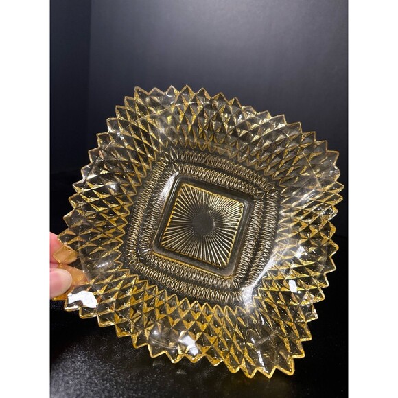 Antique EAPG Amber Daisy & Button Square Candy Nut Dish 6.75" Pressed Glass - Picture 8 of 8